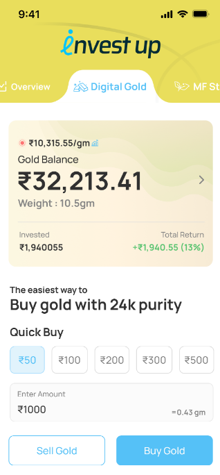 Purchased gold credited to Digital Gold balance