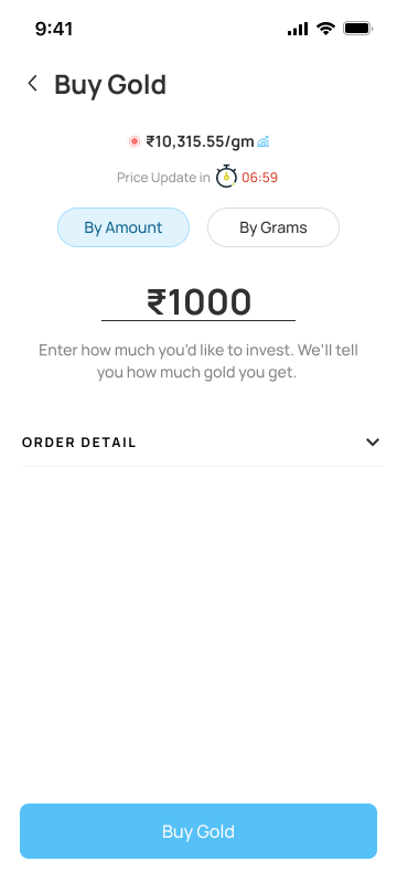 Enter custom amount to buy digital gold