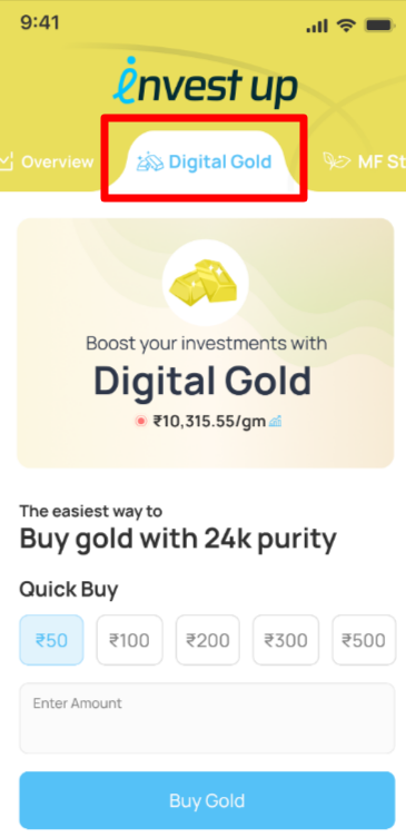 Open jUMPP app and choose Digital Gold to start investing