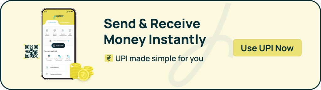 Send and receive money instantly using UPI with mobile app and QR code payments